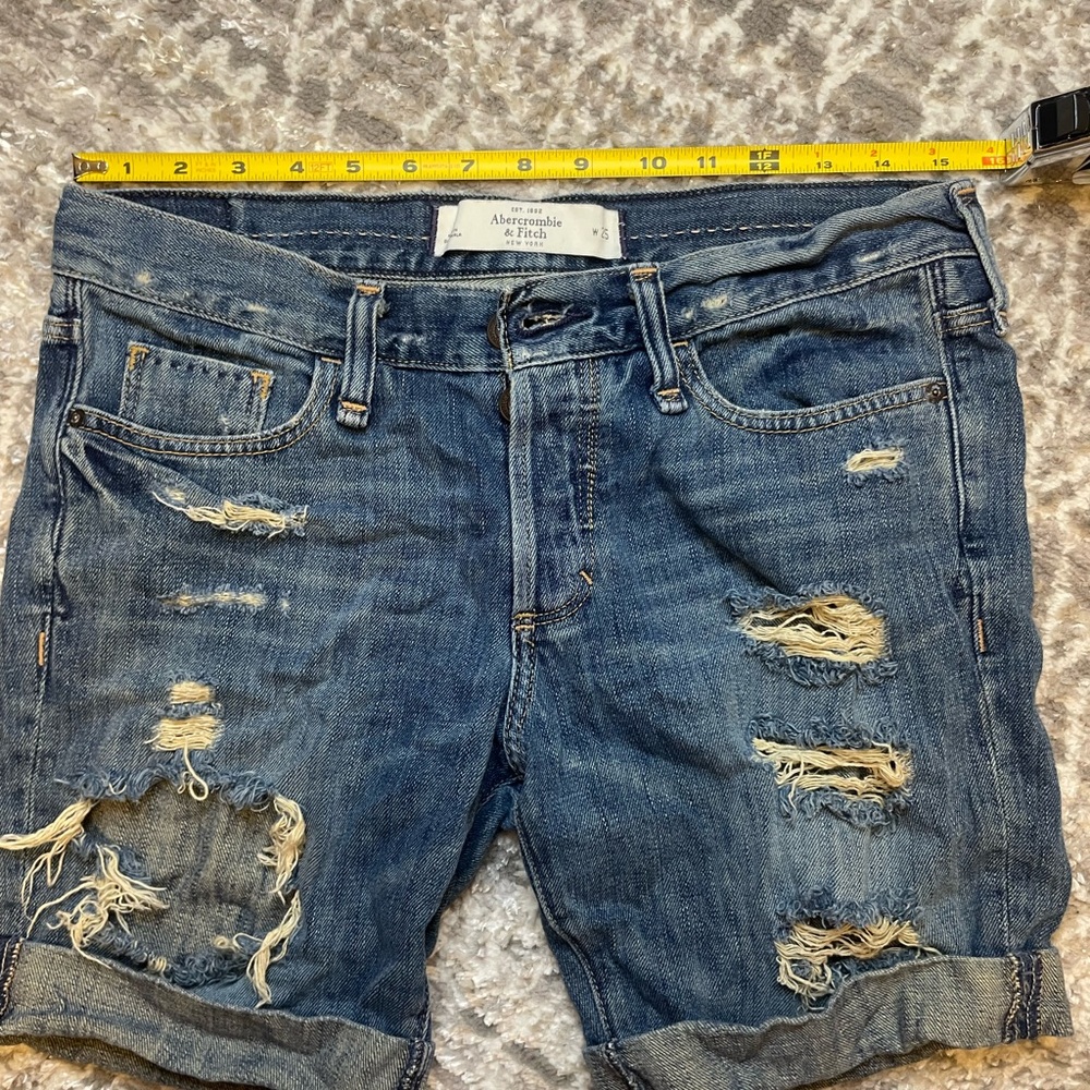 Abercrombie & Fitch Blue Distressed Denim Shorts